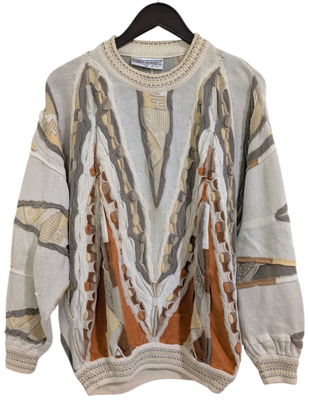 ​Carlo Alberto VTG 3D Knit Sweater XL Mercerized Cotton Australia Coogi Style
